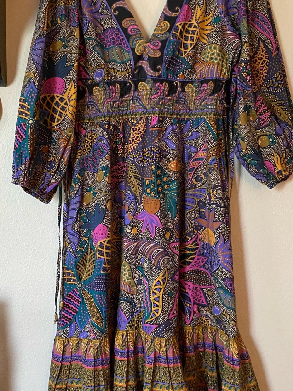 Purple Floral-Print Maxi Dress with Smocked Waist